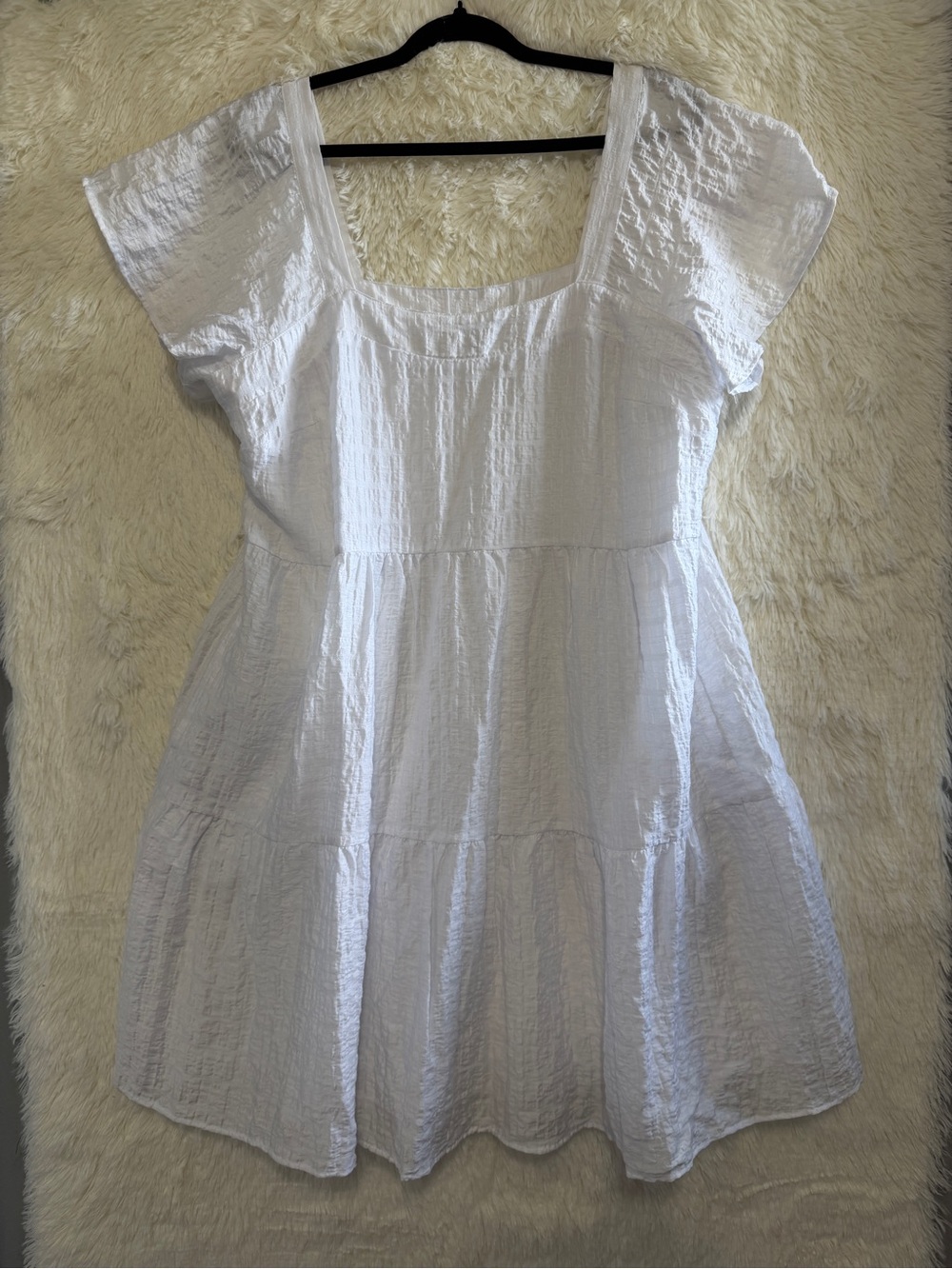 Tribal Womens Cottagecore Tiered Mini Dress Size L White Lined Boho Prairie Chic